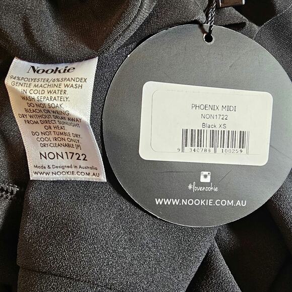 Nookie Womans size XS Phoenix Off Shoulder Midi Dress Gown in Black Bodycon NEW - Picture 7 of 8